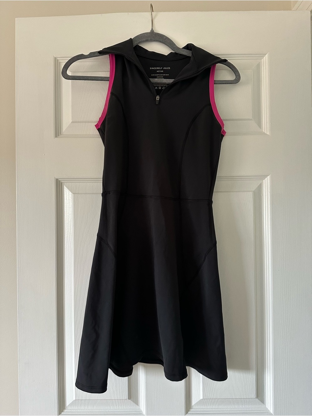 Sincerly Jules Black Sleeveless Active Dress with Pink Trim